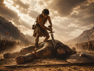 Obraz premium David With A Sword Held At Goliath's Neck