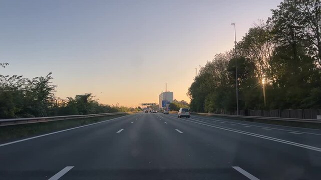 Amsterdam Netherlands highway, Evening traffic on an Amsterdam motorway with overhead direction