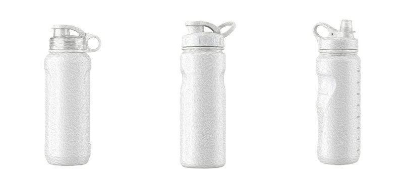 set of the '' sleek white stainless steel Gocase Fresh  thermos bottle'' isolated on withe background PNG photo''