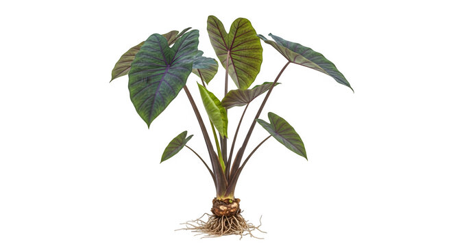 Alocasia plant with roots isolated on transparent background