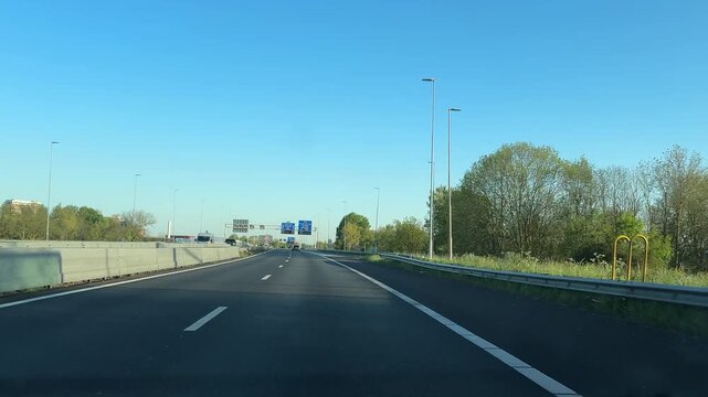 Amsterdam Netherlands highway, Dutch highway on-ramp with overhead direction signs