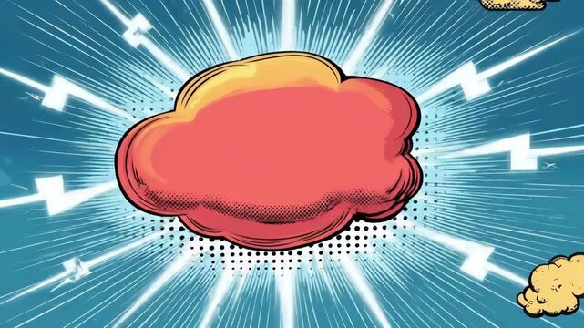 Vibrant comic style cloud with radiant sunburst and yellow clouds