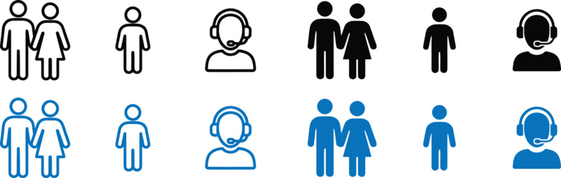 Customer support icons people and headset variations