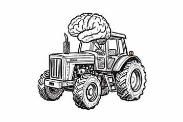 Obraz premium Surreal Tractor with Brain Illustration Art.