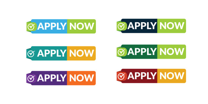 Vibrant Apply Now Buttons with Checkmark Icons in Diverse Color Schemes for Websites