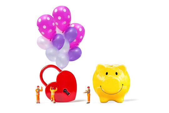 happy piggy bank isolated on white background.