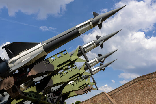Military surface to air missiles aiming at sky