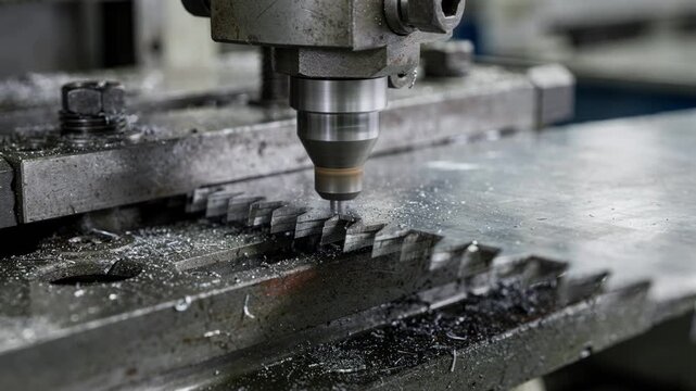 Medium shot capturing the detailed punch and toothforming process for rip saw blades emphasizing accuracy in shaping thin steel sheets.