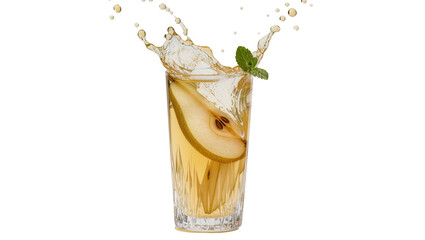 Refreshing pear juice splash with mint leaf, isolated on transparent background © Nicolas