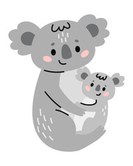 Fototapeta premium Australian animal is wild mammal. Cute koala with baby koala. Vector illustration in flat cartoon style.