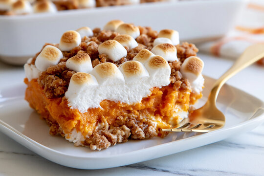 Delicious sweet potato casserole topped with marshmallows for festive gatherings