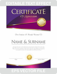 Obraz premium Elegant purple and gold certificate template for awards, recognition, and appreciation programs.