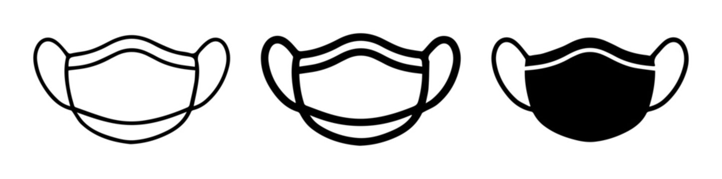 Medical face masks, surgical masks, protective masks, black, white, vector icons