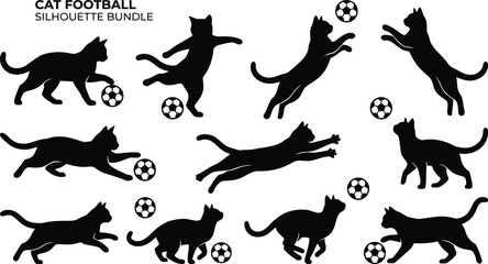 Fototapeta premium Cat And Football Silhouette Bundle On White Background