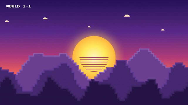16-Bit Retro Pixel Art Landscape Parallax Scrolling Background