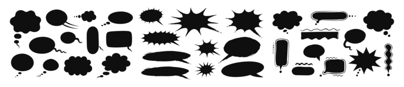 Hand drawn comic speech bubbles. Cute vector speech bubble. Chat bubbles silhouettes. chat boxes
