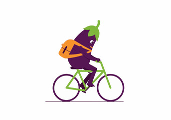 Fototapeta premium Eggplant Character Riding Bicycle Illustration