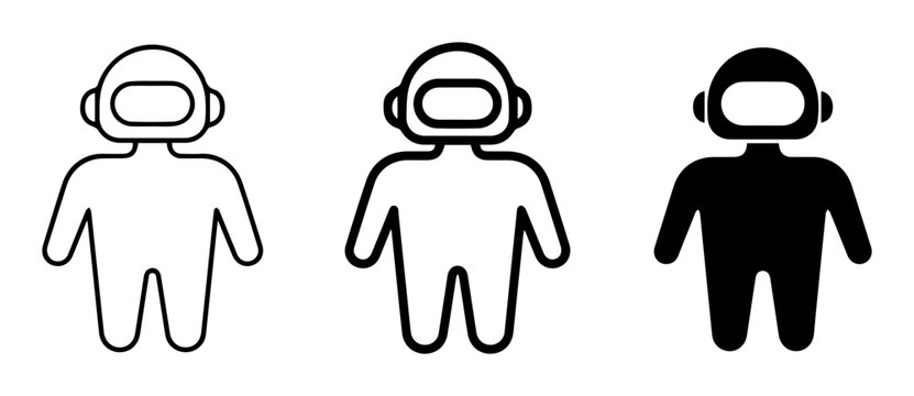 Astronaut icons, space helmets, black and white, vector set