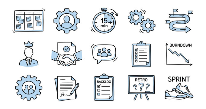 Agile scrum methodology icons set