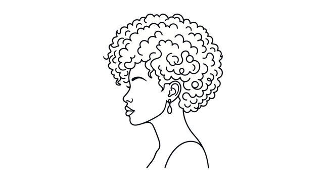 Profile of a beautiful woman with curly hair in minimalist line art