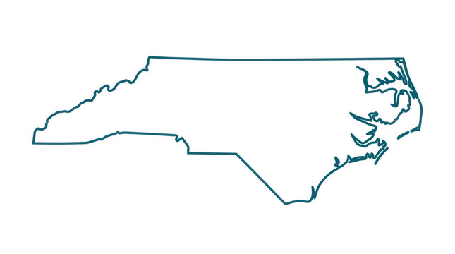 Minimalist hand drawn teal outline map of north carolina
