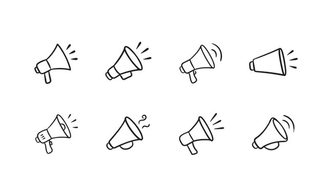   
"Line-style megaphone icons showing sound projection variations."