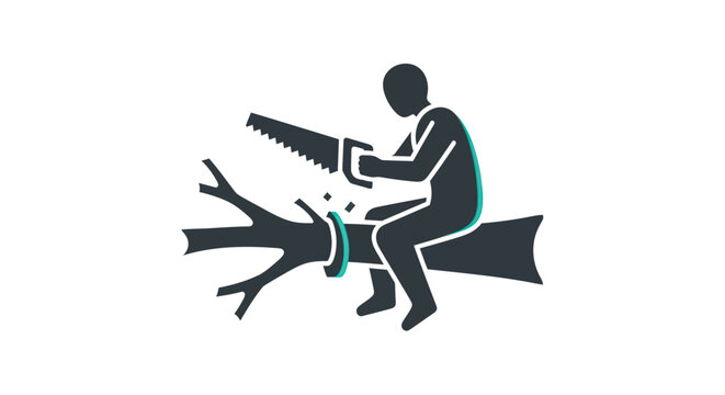 Cutting Off the Branch Idiom Vector Illustration