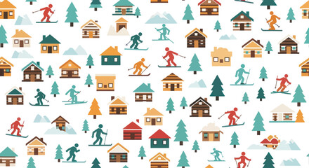 Fototapeta premium Winter Village Skiing Pattern Design