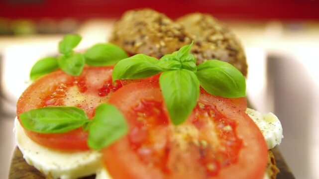 bruschetta with tomato and mozzarella and basil