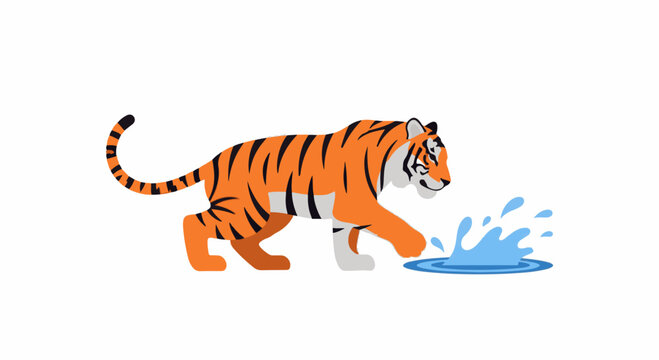 Cute cartoon tiger drinking water from a pond