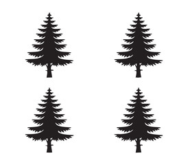 Obraz premium Set of four black christmas tree silhouettes on transparent background graphic design.