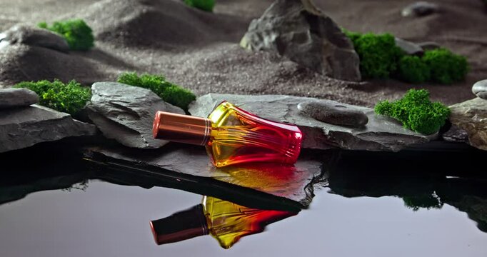 Unique red perfume with the scent of ozone and desert.