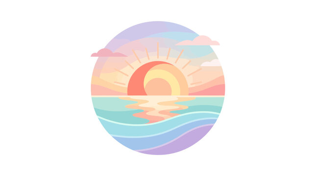 Serene pastel sunset over ocean waves within a circle