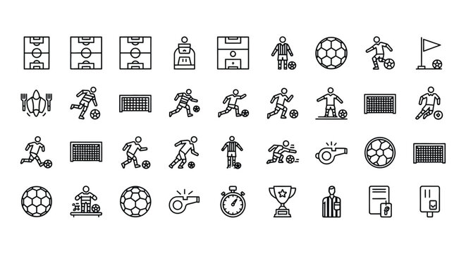 Soccer Icons Set Line Style On White Background