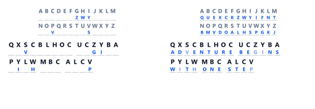 Letter arrangement puzzle in blue font on white background  