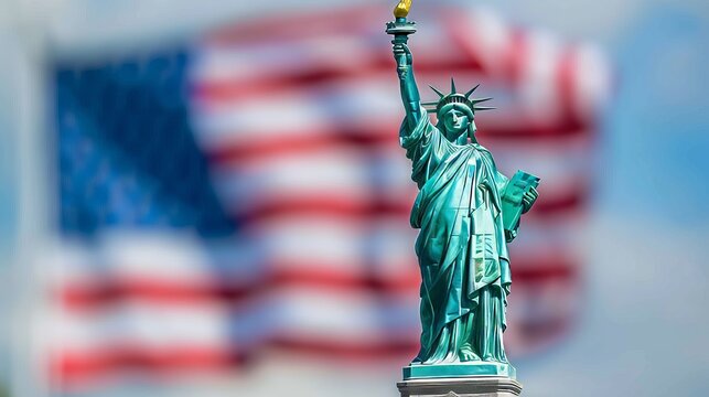 The statue of liberty embraced by the american flag  a symbol of freedom and unity
