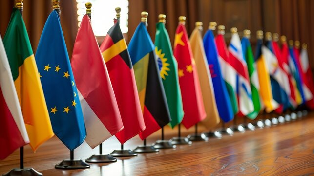 Vibrant array of international flags symbolizing global business opportunities and unity