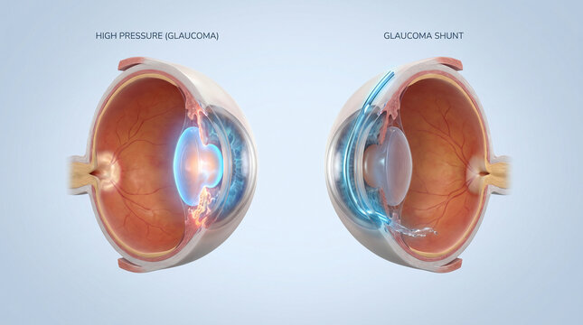 Glaucoma Treatment with Surgical Drainage Shunt Implant Lowering Intraocular Pressure
