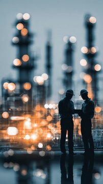 Strategic discussions amidst the oil and gas skyline. Ai visuals