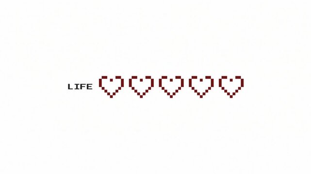 8-Bit Pixel Art Health Bar Hearts Depleting Animation
