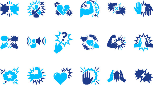Hands clashing and connecting showing conflict and cooperation in different situations.