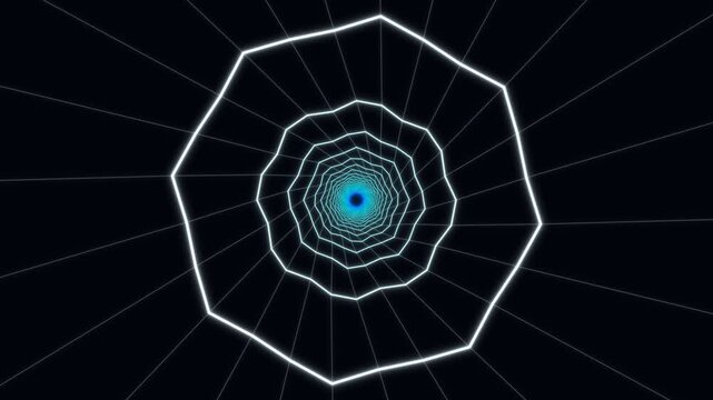Spiral light pattern creates a sense of depth and motion in dark space