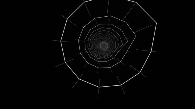 Visual representation of a spider web spiral in black background
