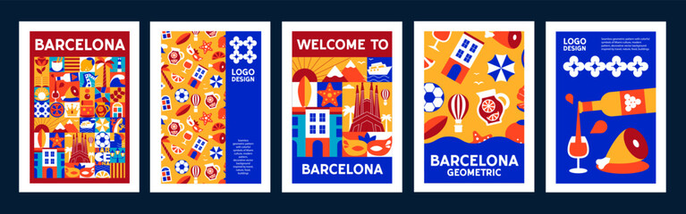 Creative Geometric Barcelona Poster Set with Mosaic Vector Design Templates and abstract design © Olesia