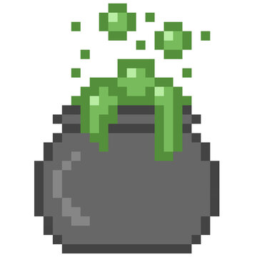 Halloween green potion cauldron with bubbles pixel