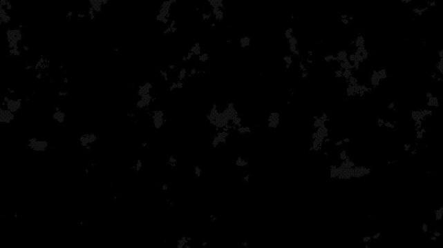 Animated abstract technology backdrop with flowing white dots, wavy grid structures and retro halftone effects. Seamless 4k loop animation on dark background for digital data concepts,