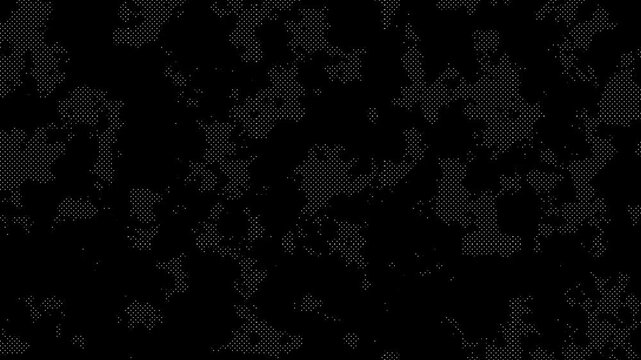 Animated abstract technology background with random dots, dynamic grids and led halftone patterns on black. 4k seamless loop featuring data flow, moire effects and modern hi-tech motion design,