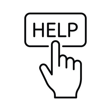 Online help support assistance icon linear vector graphic with help button service desk assistance customer internet