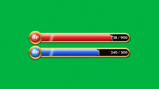 Fantasy RPG Red and Blue Health and Mana Bar UI on Green Screen