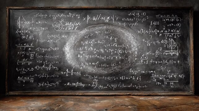 Blackboard surface showing erased and rewritten formulas, conceptual trial and error learning, persistence, academic growth mindset and iterative education process,